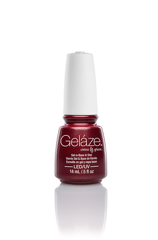 Gelaze nail color base coat bottle of China Glaze - Gelaze in a Long Kiss variant in a clear setting