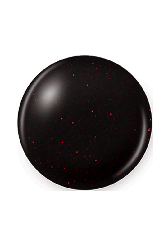 A black jelly base with tiny flecks of red glitter sphere nail lacquer  sample color swatch