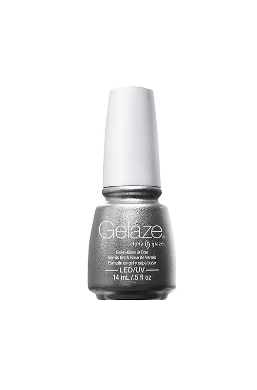 A silver gray color of a nail color in gel bottle in 14ml size from China Glaze - Gelaze with Gossip Over Gimlets shade