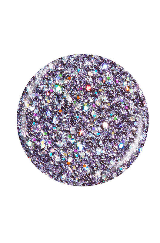 Metallic and holographic light purple micro hex glitters badge nail lacquer sample color swatch isolated in white background