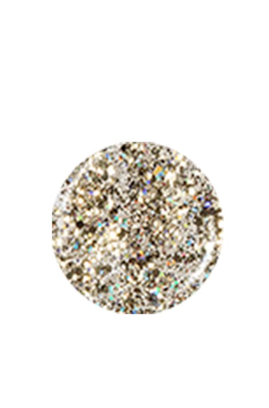 Gleaming gold glitter cirque nail polish sample color swatch in white background