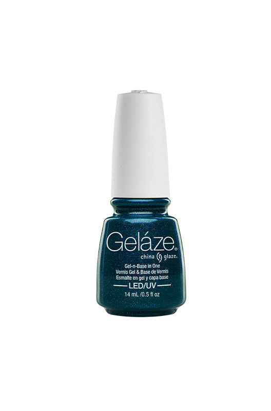 Frontage of a 0.5-ounce turquoise-tinted nail color bottle of China Glaze - Gelaze with I Soiree I Didn't Do it Variant