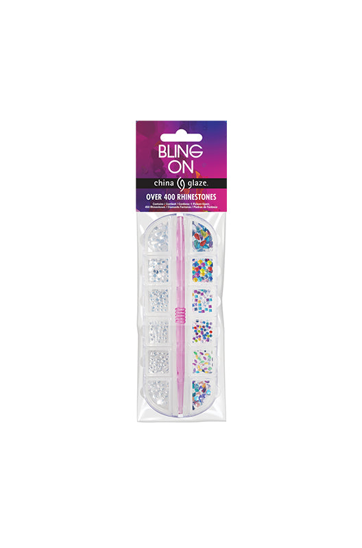 Expansive view of a wall-hook ready retail pack of China Glaze Bling-On Nail Art Kit from China Glaze