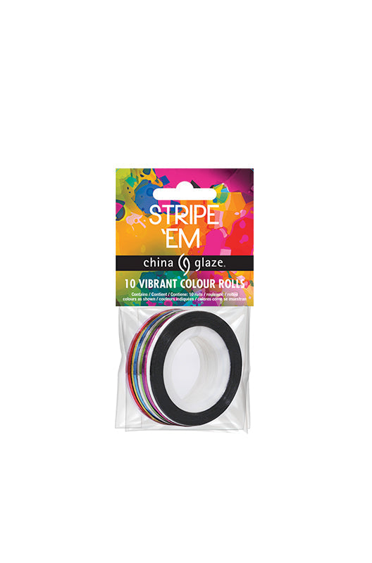 Frontview of a Striping tape from China Glaze with the label in a wall-hook ready retail transparent pack