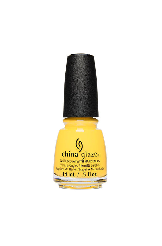 Forward-facing of China Glaze  Yellow nail lacquer bottle in Werk It Honey! color shade