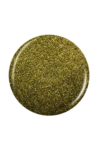 A shining golden color swatch of 24k Noir nail lacquer from China Glaze 