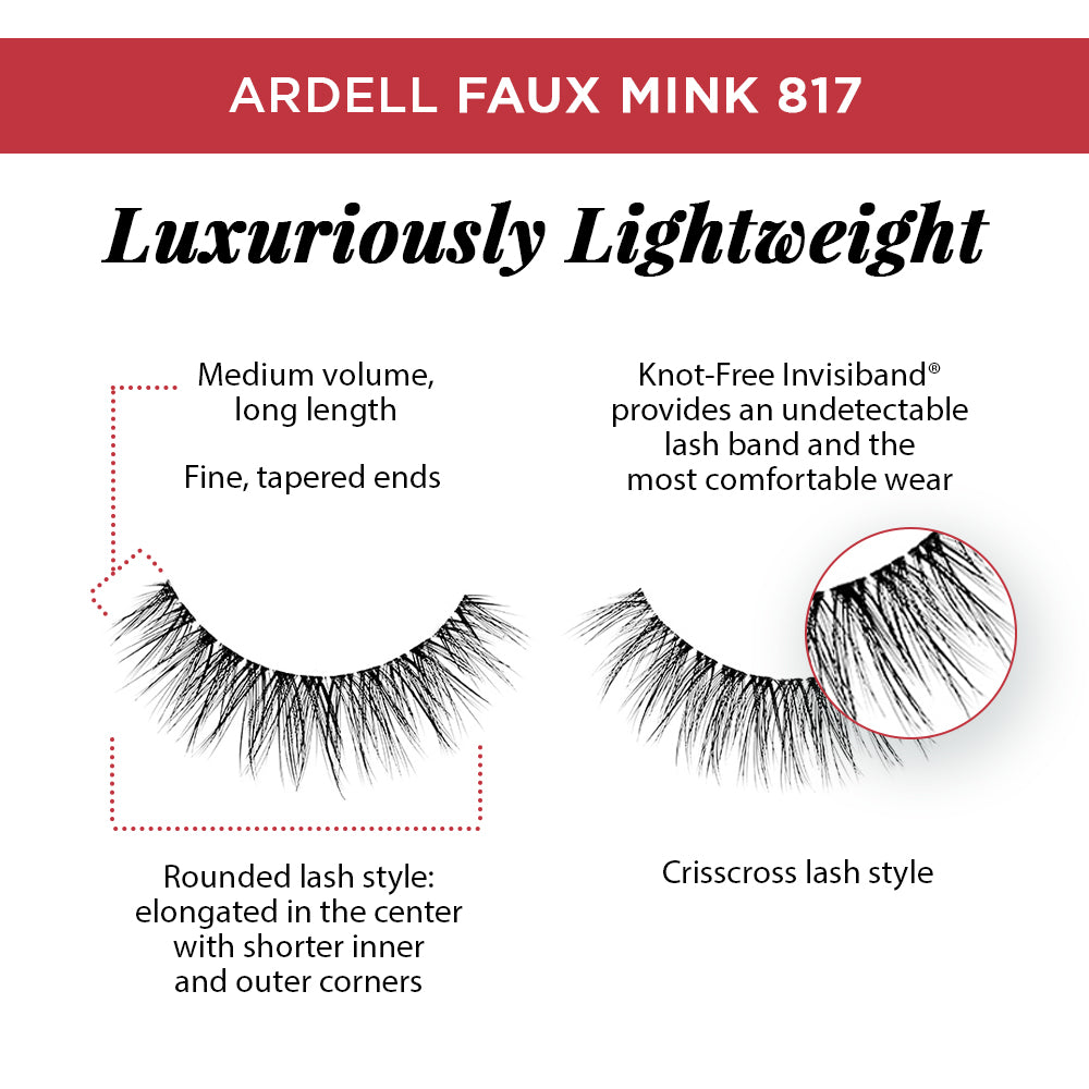 Ardell Faux Mink 817 detailed infographic layout describing the lash 