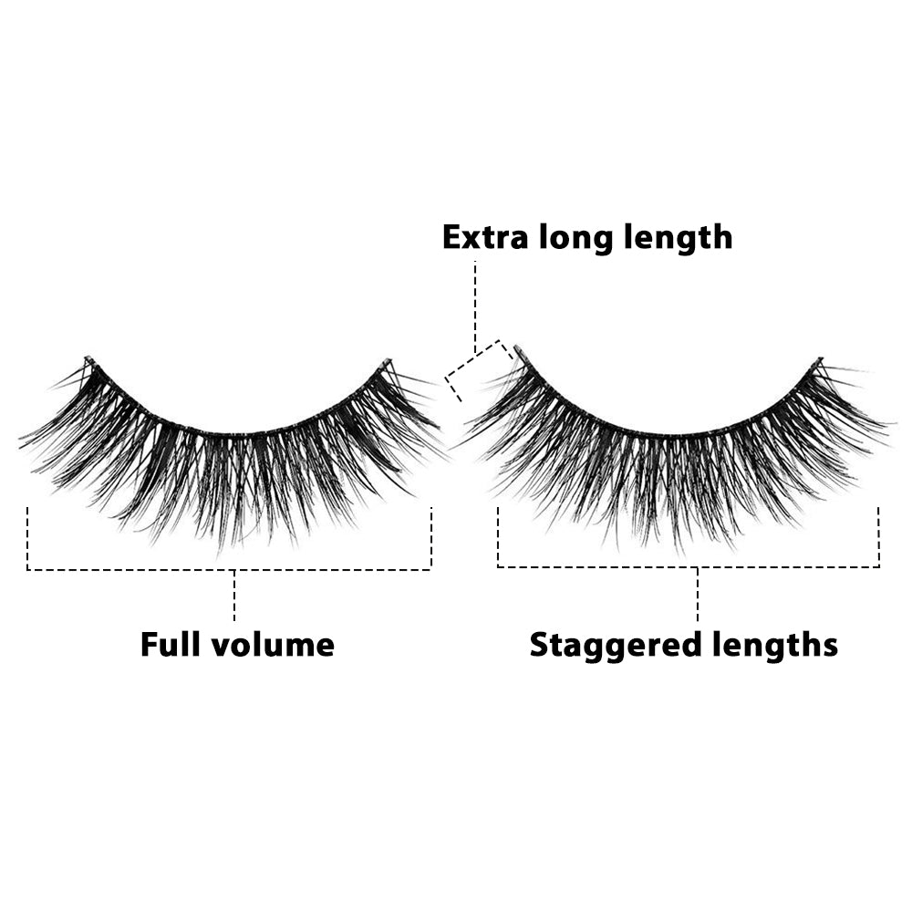 Pair of Ardell Double Up 207 with texts &quot;Extra long length&quot;, &quot;Full Volume&quot; &amp; &quot;Staggered Lengths&quot; to illustrate its features