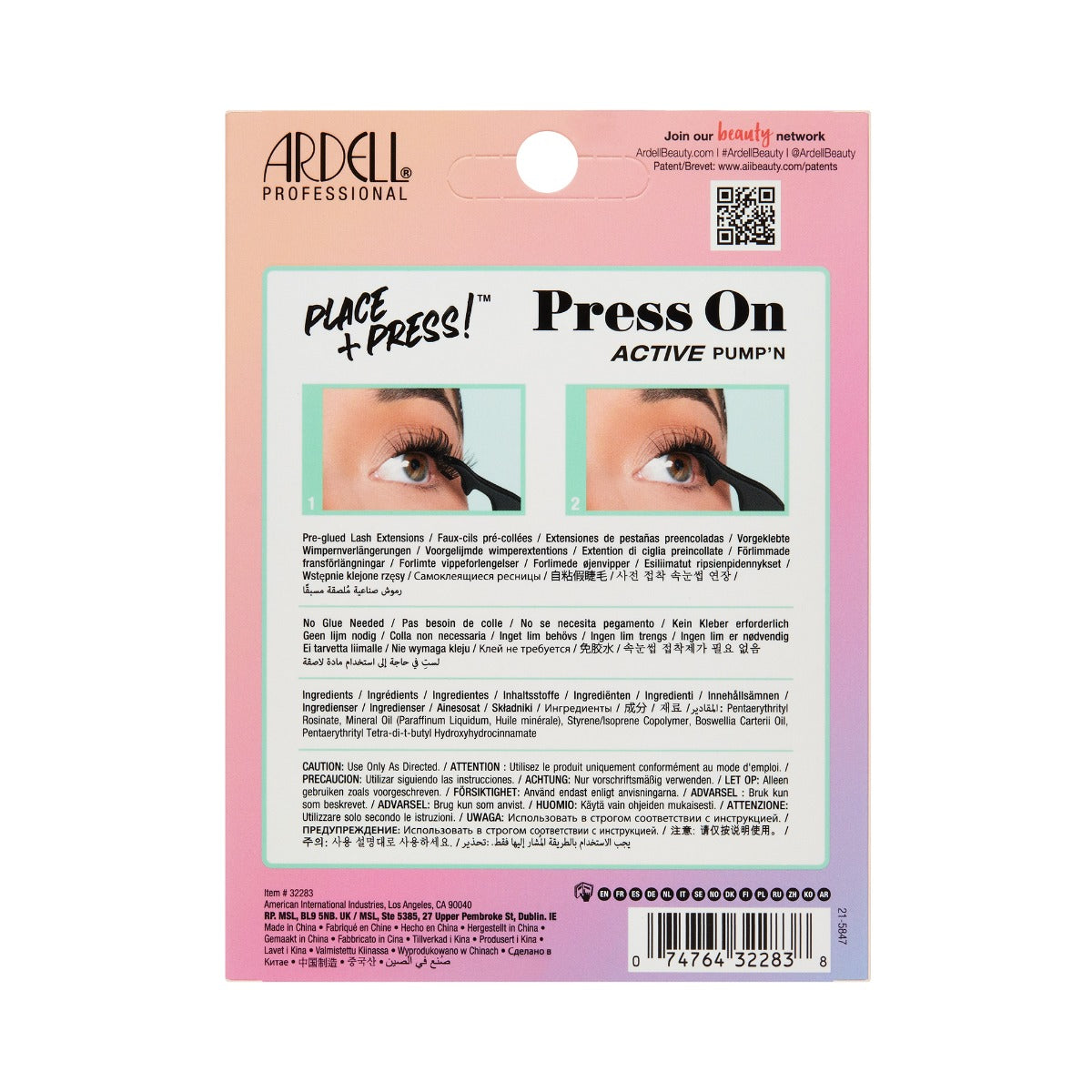 Back of Press On Active Underlash Extensions Pump'n packaging showing its product details