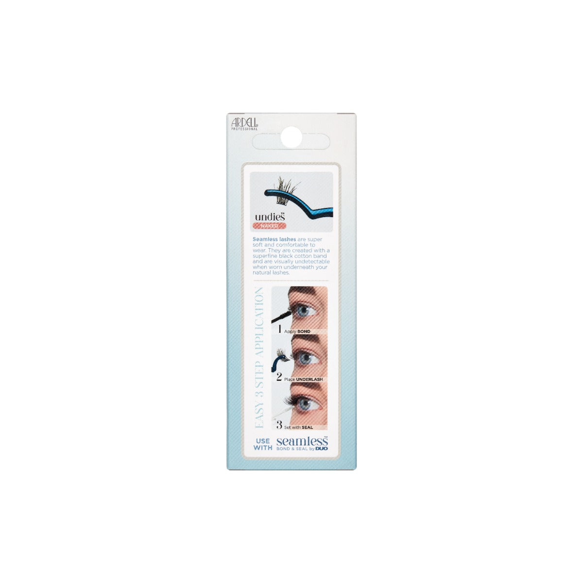Back side of packaging for Seamless Underlash  Extensions Naked Refill 