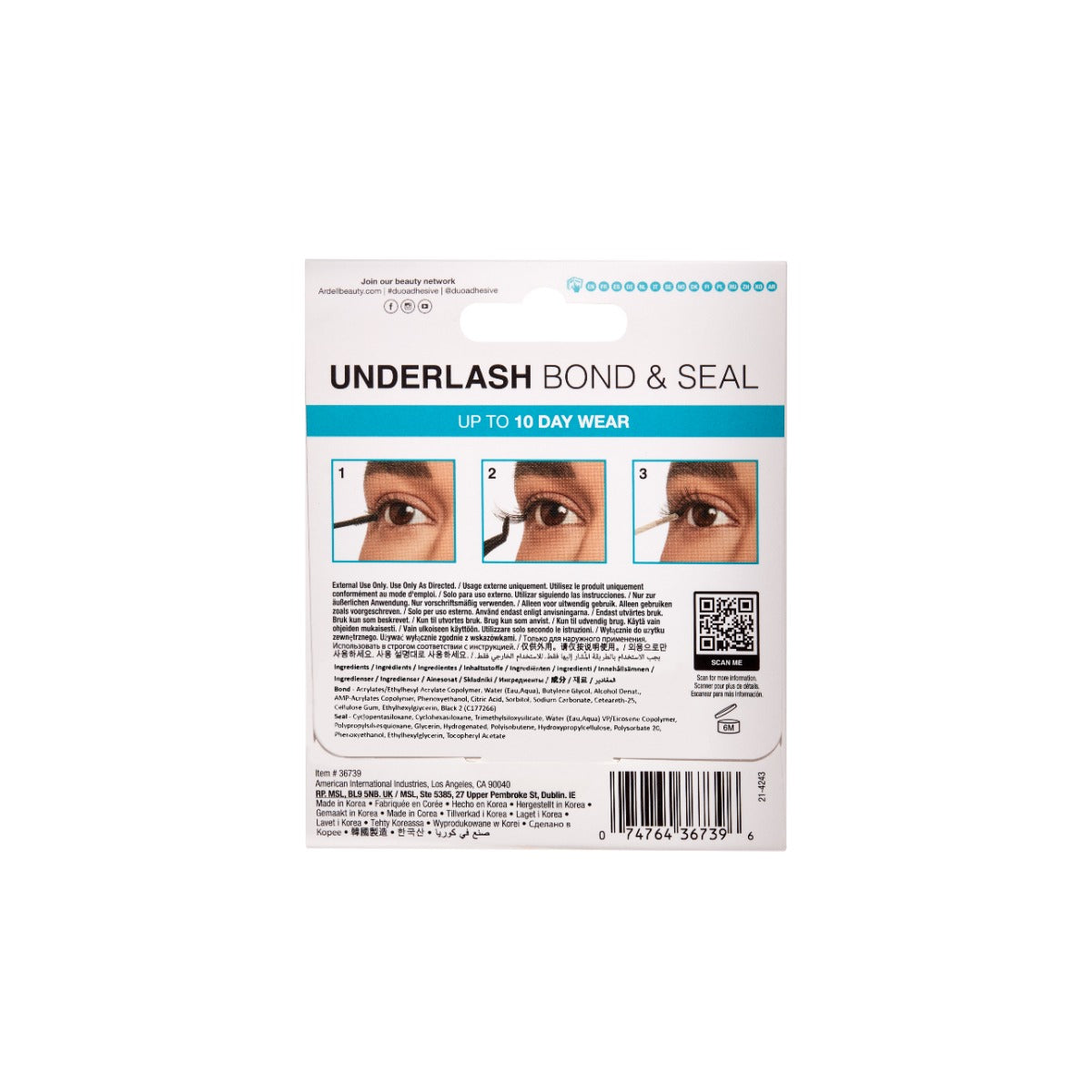 Back side of packaging for Duo Bond & Seal 