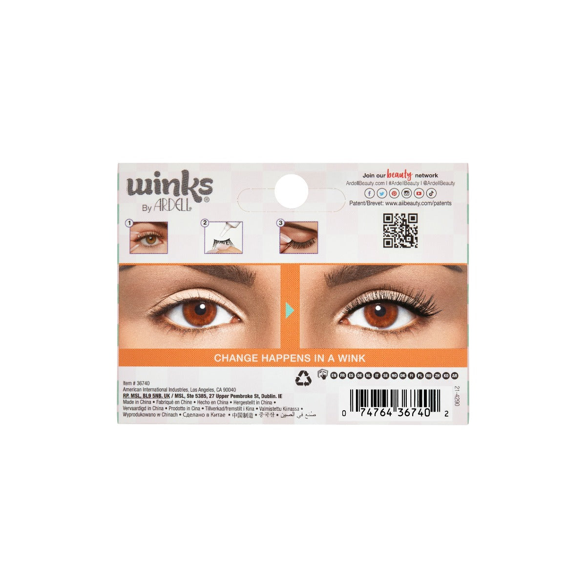 Back packaging of Winks Half & Half Pre-Cut Lashes Dream 