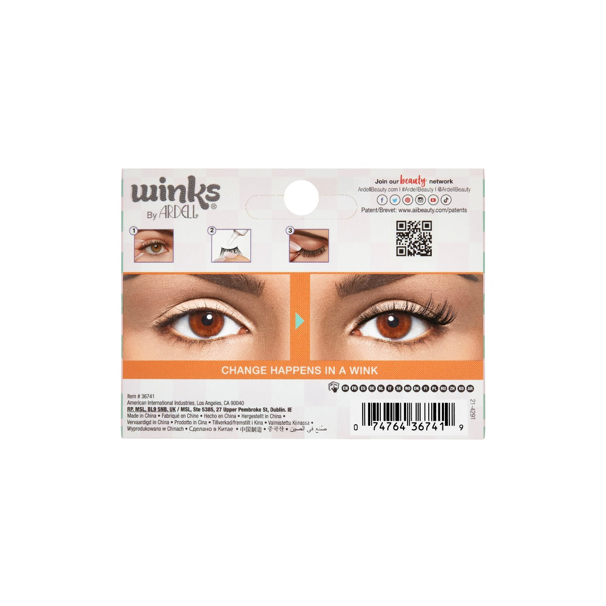 Back details of Winks Half & Half Pre-Cut Lashes Crush packaging