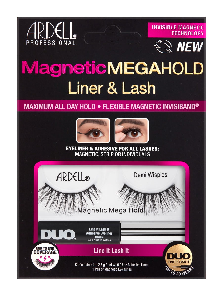 Front view of full Ardell, Magnetic Liquid Liner & Lash Kit, Demi Wisipies set in complete retail wall hook packaging