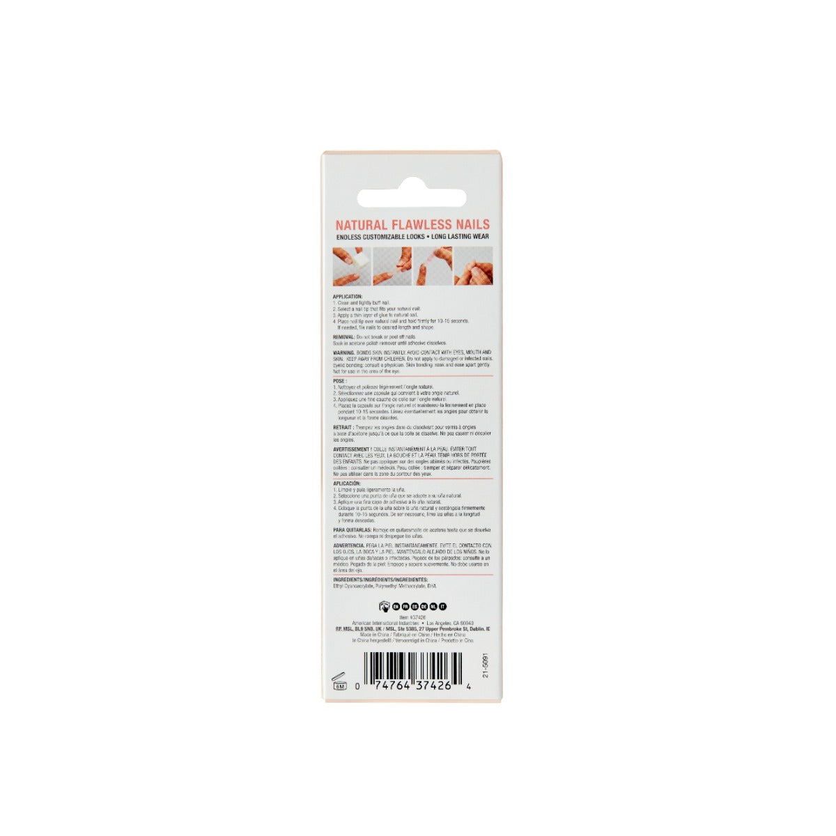 Back side of Ardell Nail Addict Naked Innocent packaging 