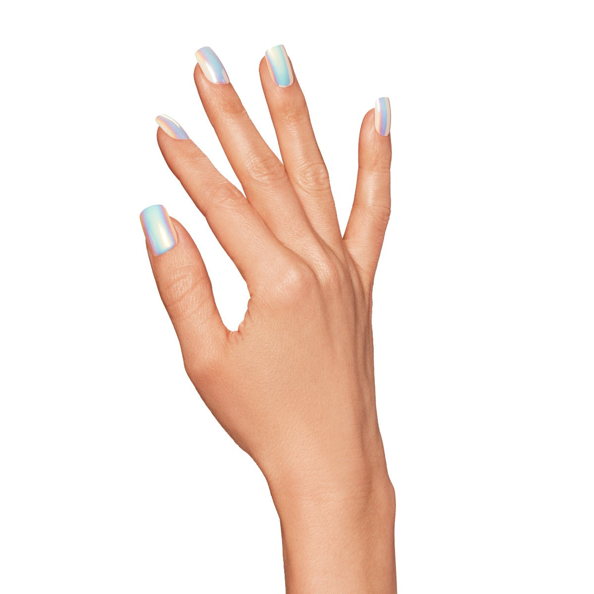 Hand model wearing Ardell Nail Addict Chrome Aura 37430 
