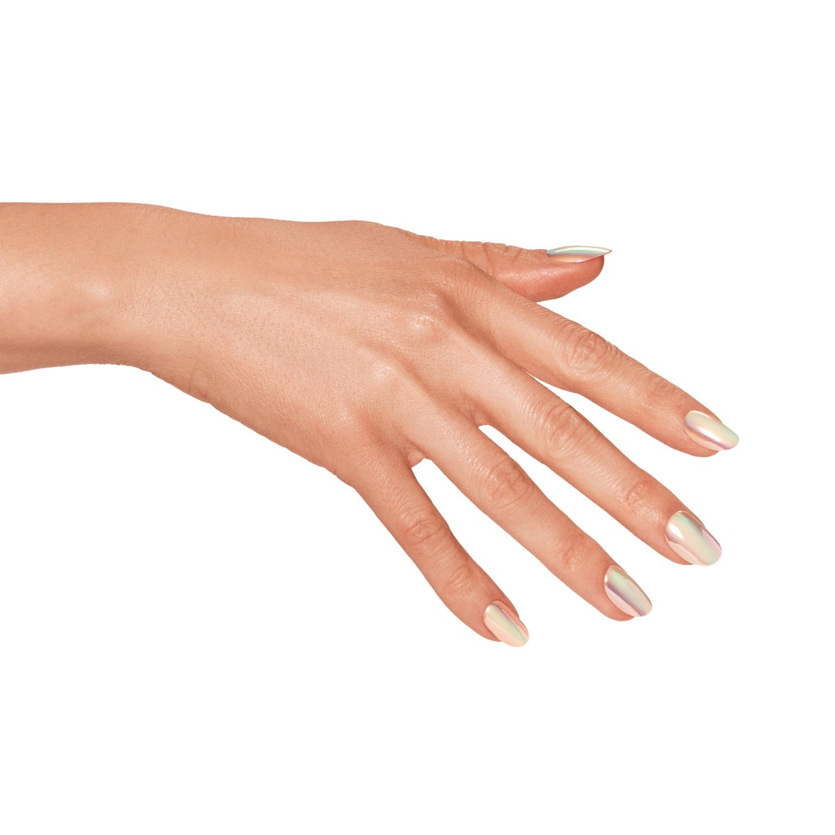Hand model wearing Ardell Nail Addict Chrome Eclipse 