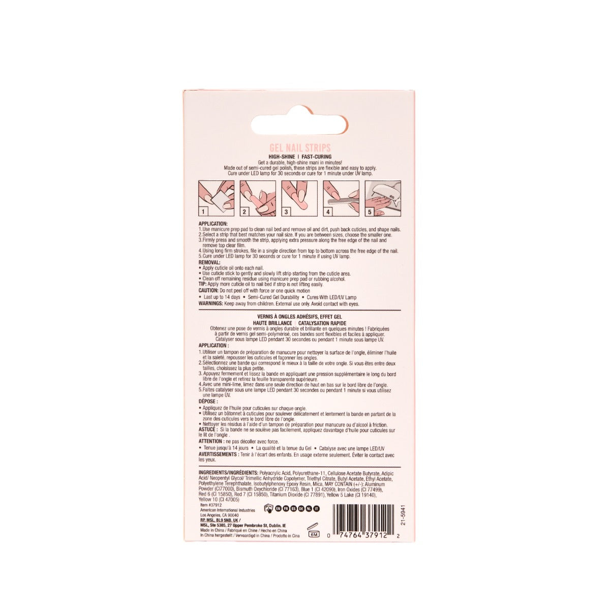 Back details of Ardell Gel Nail Strips packaging
