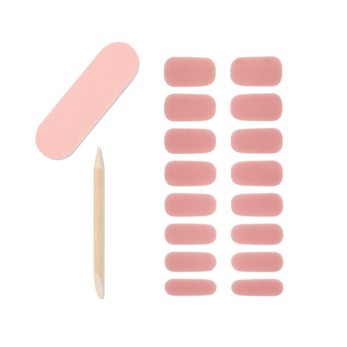 16 gel nail strips, 1 mini dual sided nail file and 1 orange wood stick from Ardell Nail collection