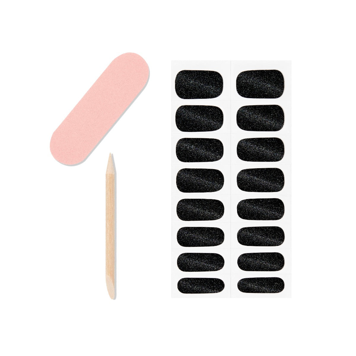 Display of 1-piece mini nail file, 1-piece of orange wood stick and 16-piece gel nail strips from Ardell