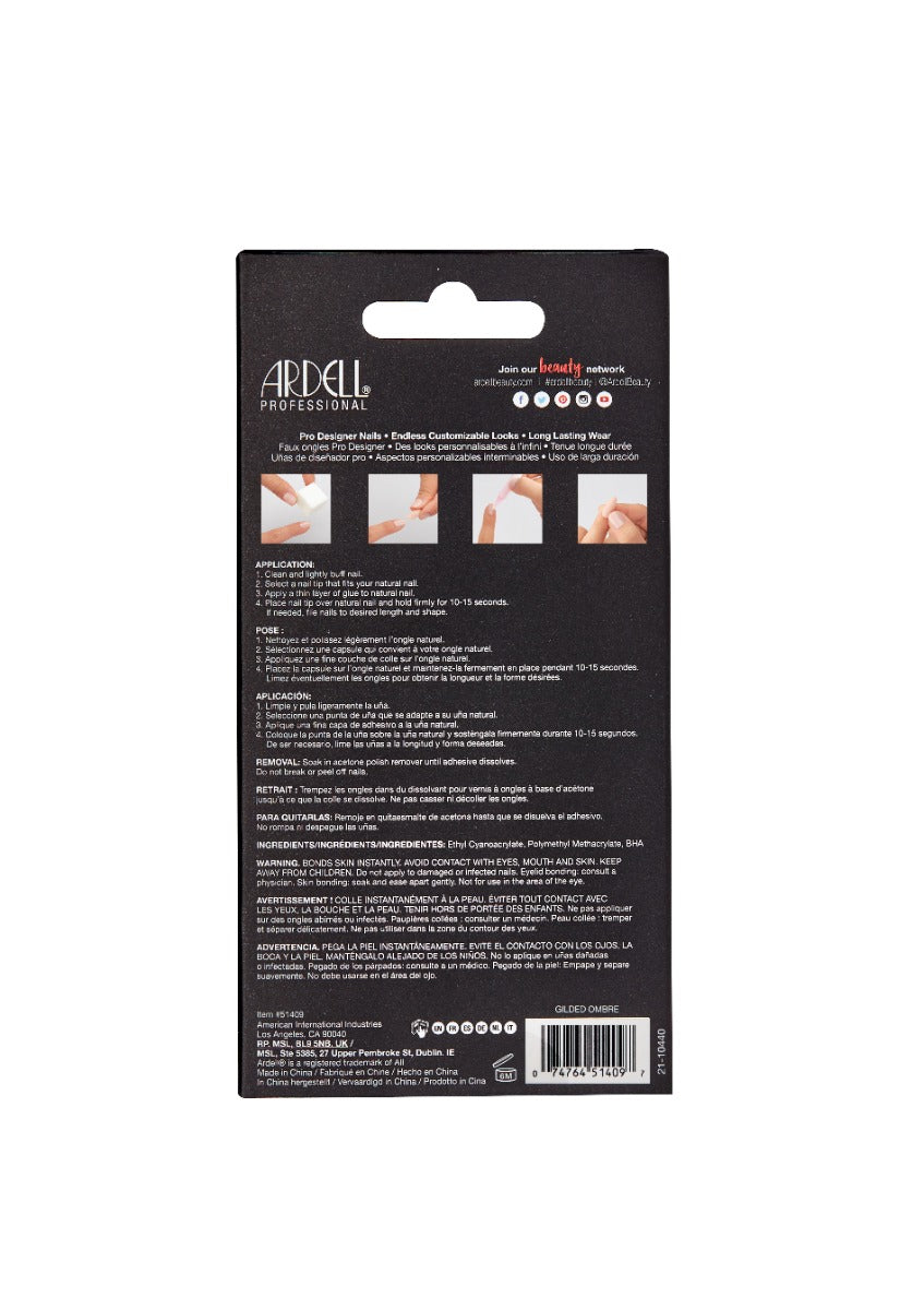 Back of Ardell Nail Addict Gilded Ombre box with instructions in three different languages