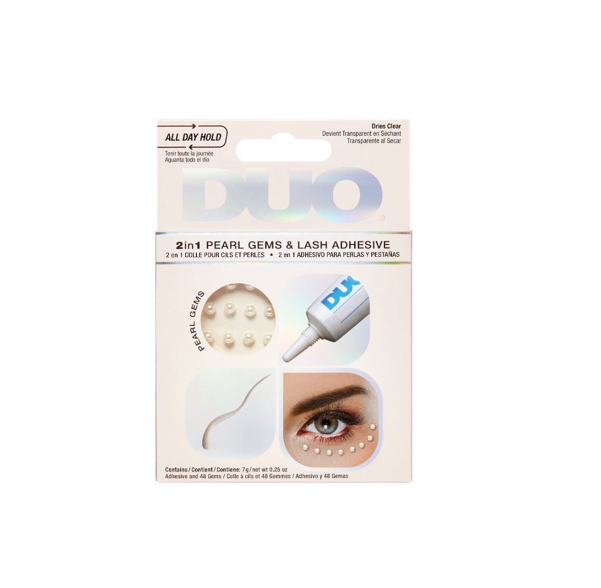 DUO 2-in-1 Pearl Gems & Lash Adhesive – Clear-drying lash glue with decorative pearls for a glam, long-lasting lash and face adornment.