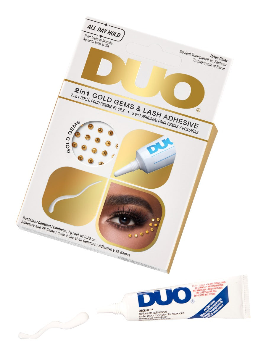 DUO Lash Adhesive with Crystal Gems – Quick-drying lash glue featuring dazzling crystal gems for bold, eye-catching makeup artistry.