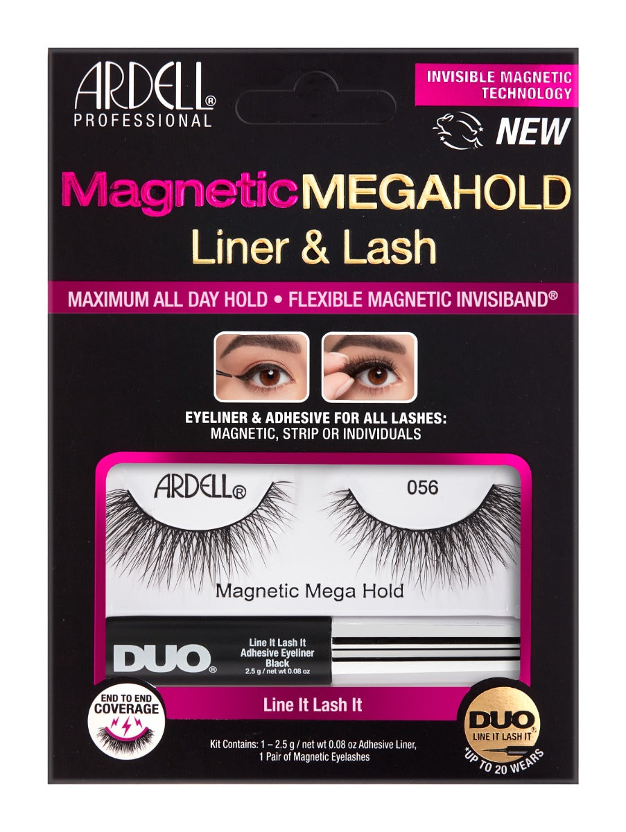 Front facing of Ardell Magnetic Megahold Liner & Lash 056 set in complete wall hook ready packaging