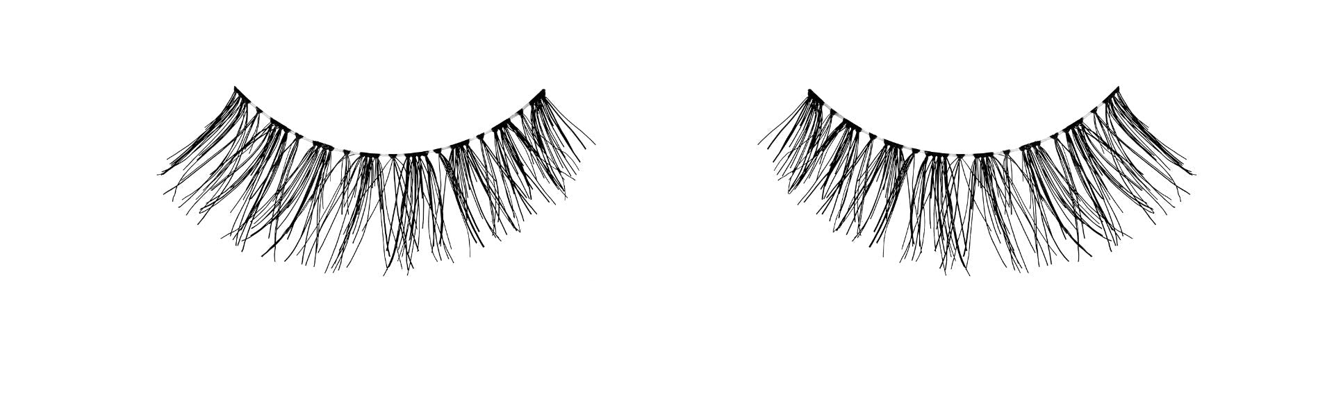 A pair of Ardell Natural 120 showing its swooped, contoured style flares out at the outer corner that looks natural