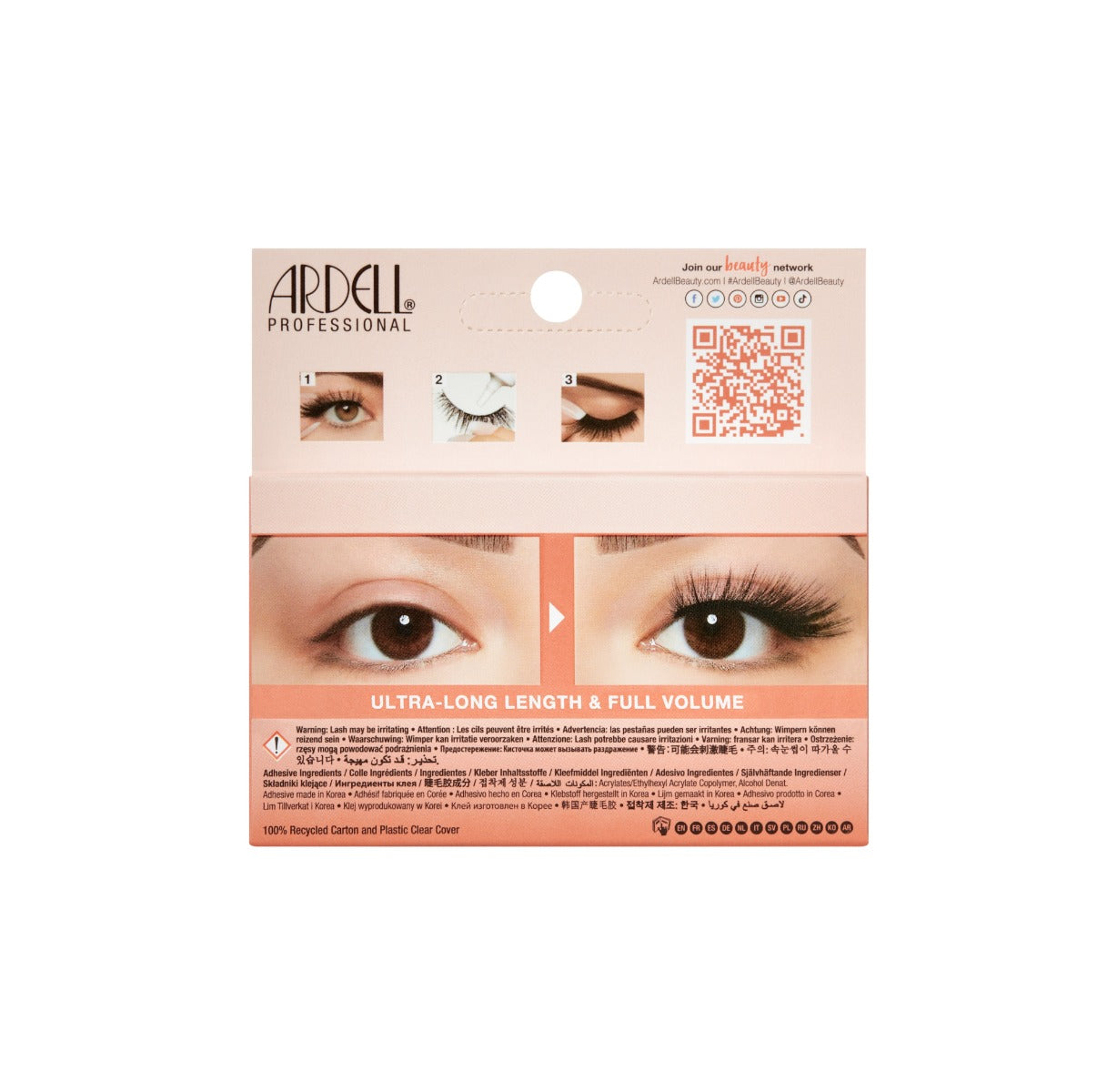 Back details of Ardell's  Big Beautiful Lashes Bae packaging with image application & its inclusions