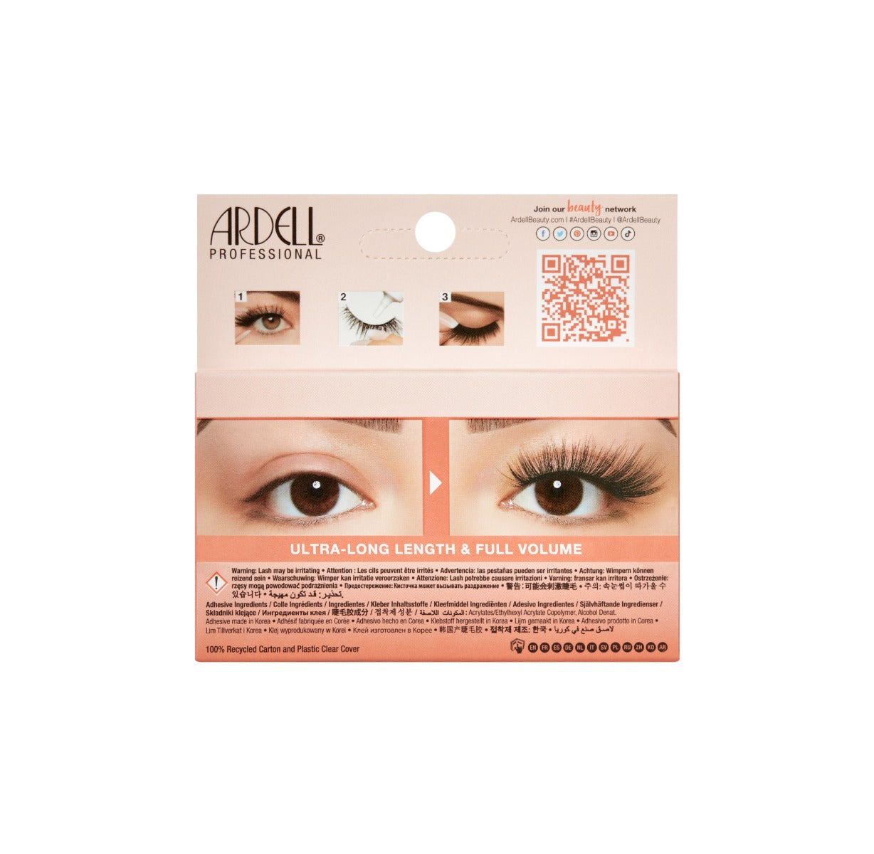 Back details of Ardell Big Beautiful Lashes Follow Me packaging with image illustration of its How to Use instruction
