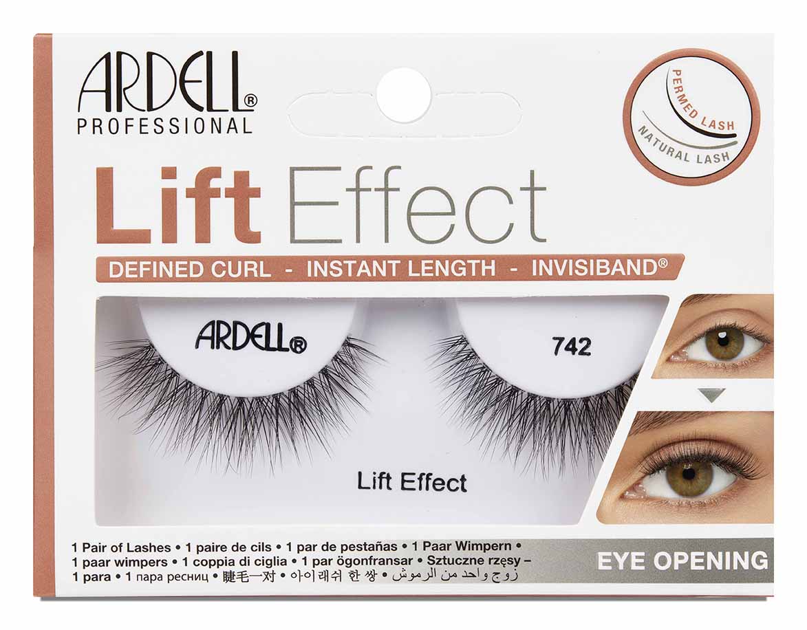 Front view of an Ardell Lift Effect 742 false lashes set in complete retail wall hook packaging