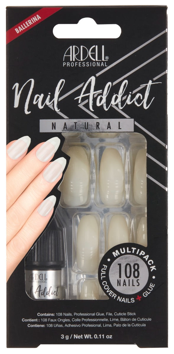 Front view of Ardell Nail Addict Natural Ballerina Multipack in a wall-hook retail packaging
