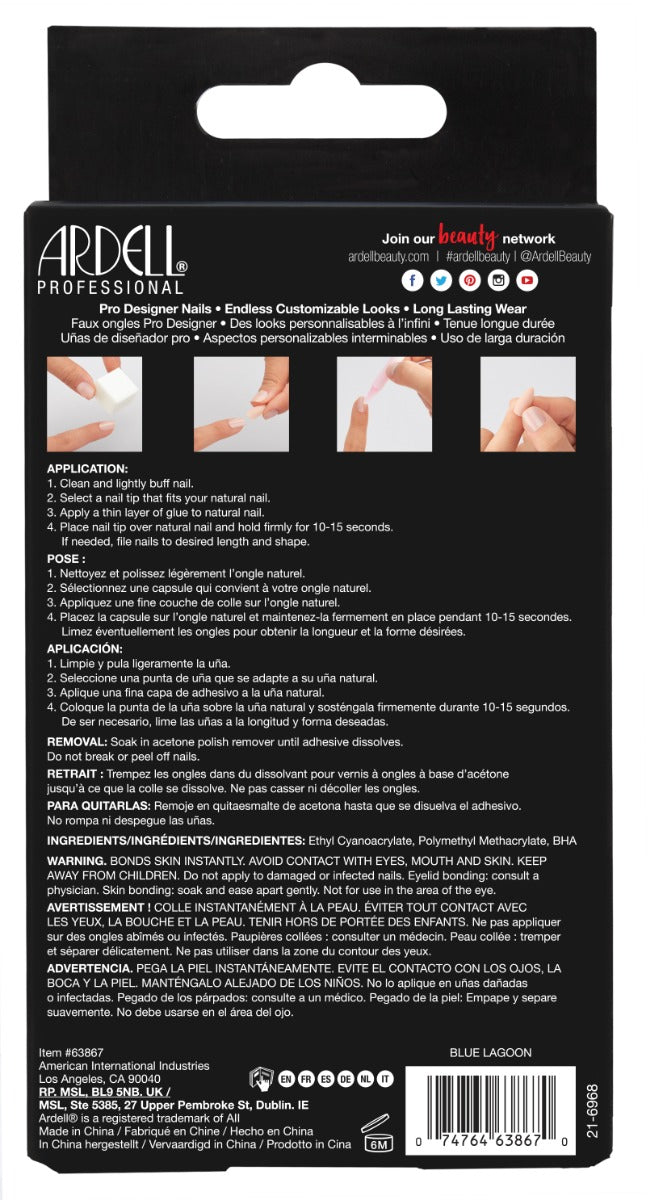Back of Ardell Nail Addict Mint with application instructions in three different languages