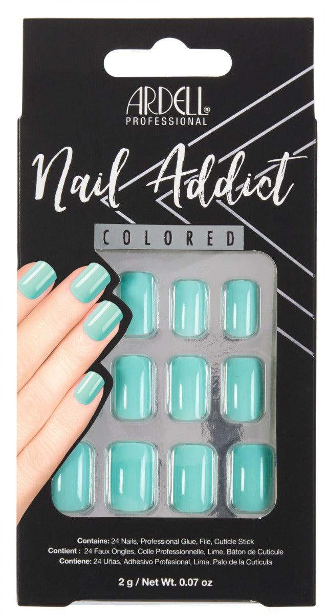Front of Ardell Nail Addict Mint color shade in packagingwith text