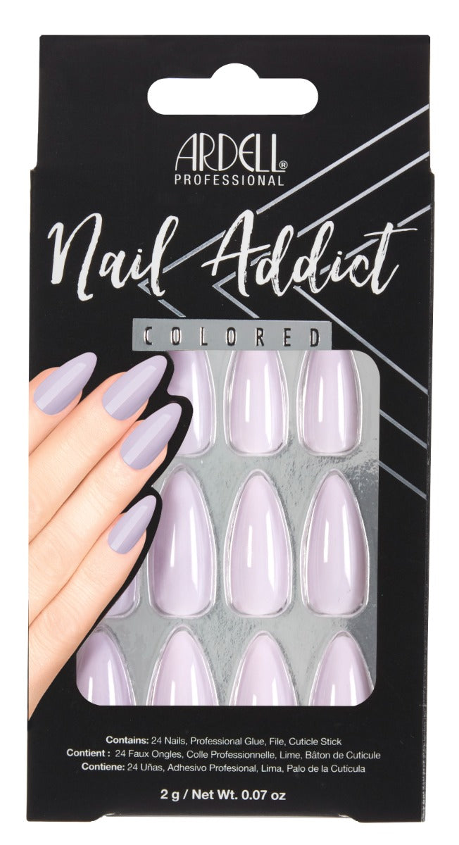 Front of Ardell Nail Addict Lilac color shade in packaging with text