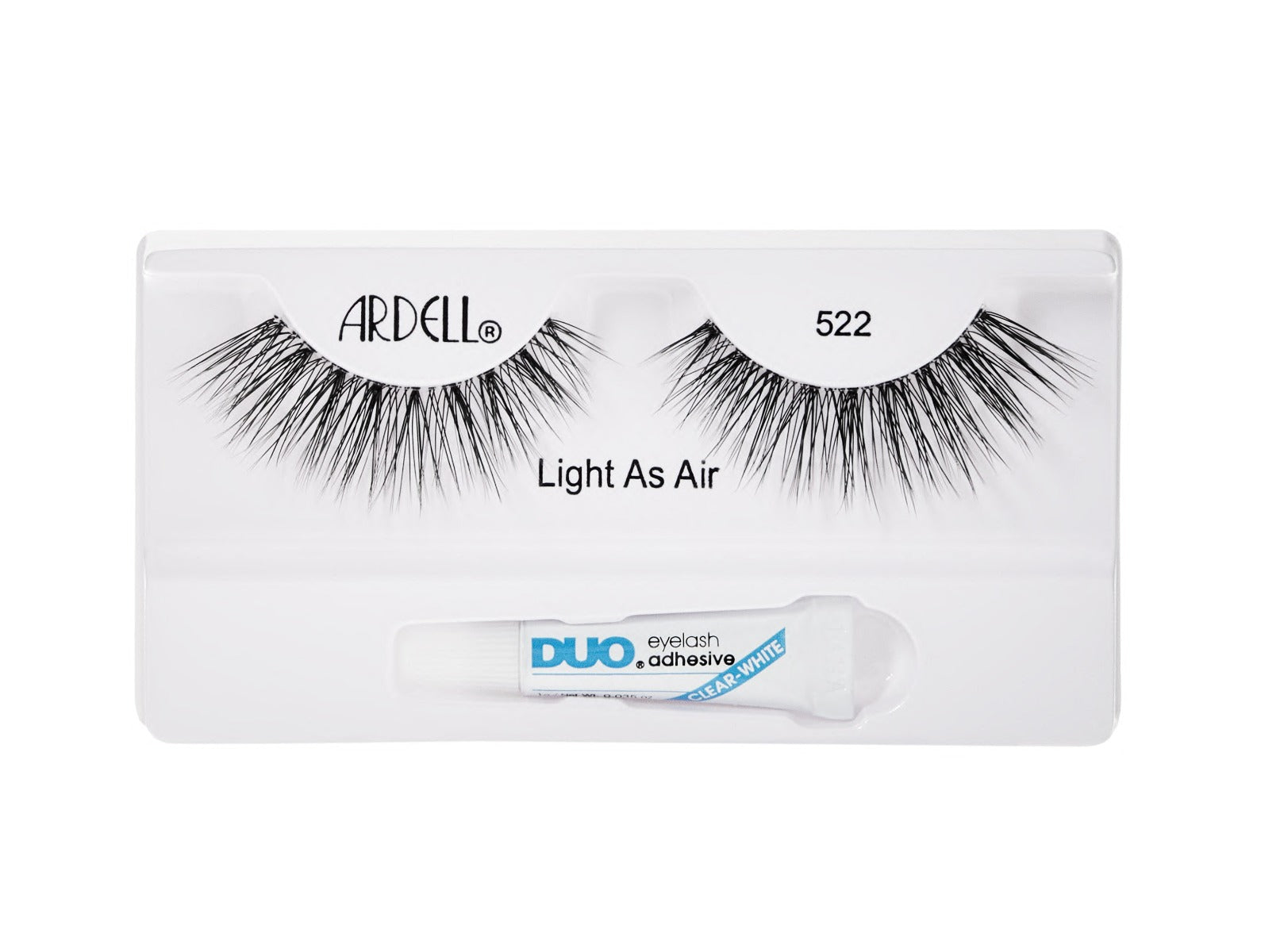 Ardell Light As Air 522 lashes with Duo adhesive, designed for comfortable, long-lasting, and natural-looking volume.