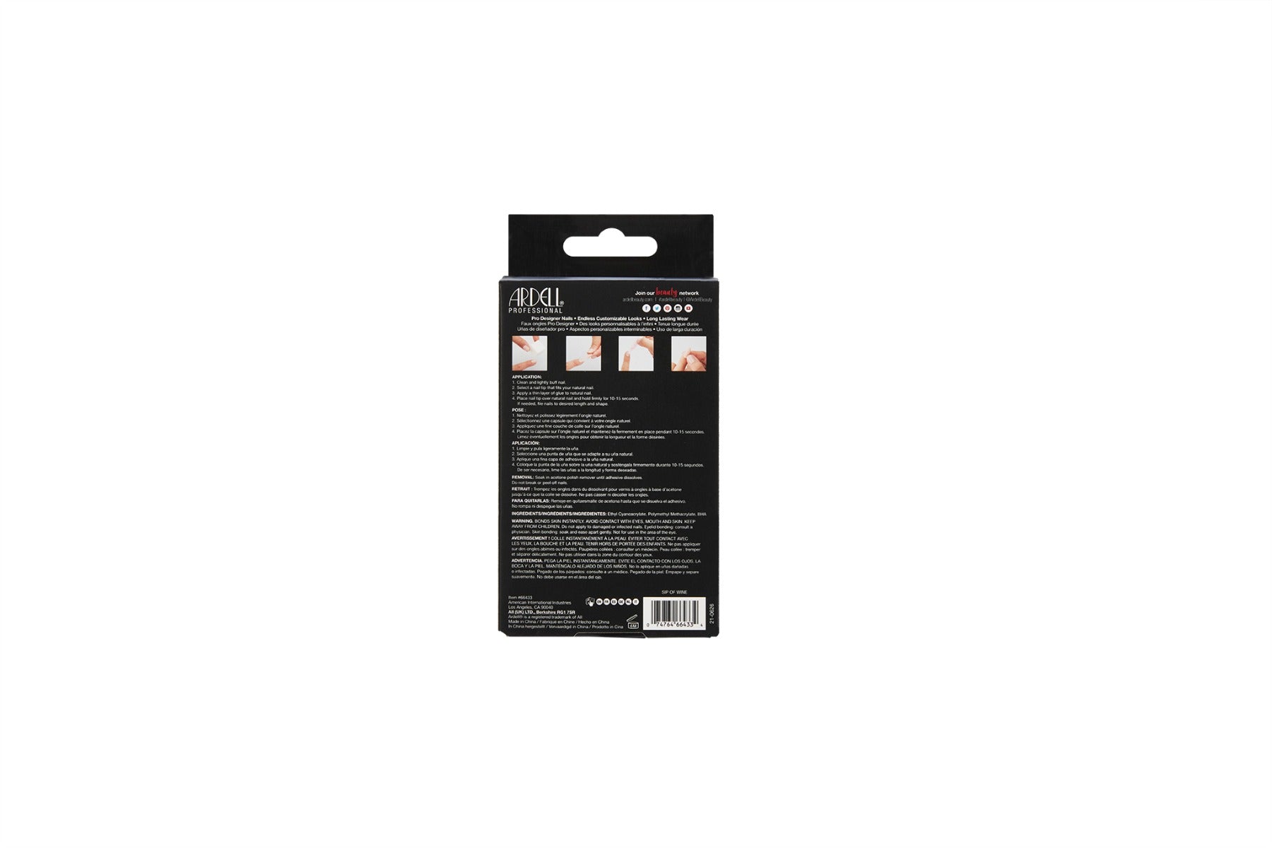 Back detail of Ardell, Nail Addict Premium Artificial Nail Set, Sip of Wine color pack