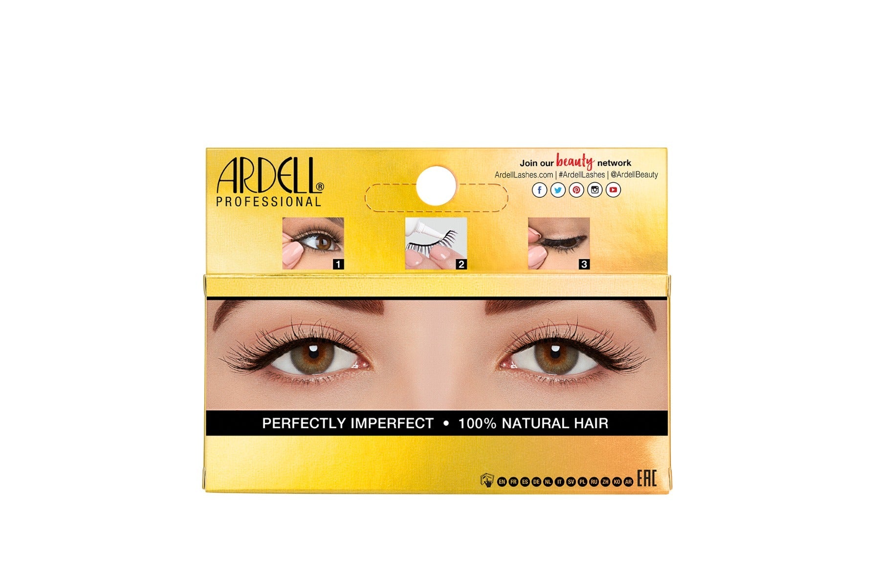 The back of Ardell Textureyes Lash 575 packaging with application instructions