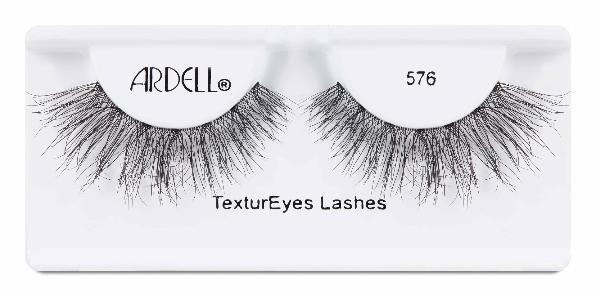 A  pair of Ardell Textureyes Lash 576 was placed into its inner pack with some texts written on it