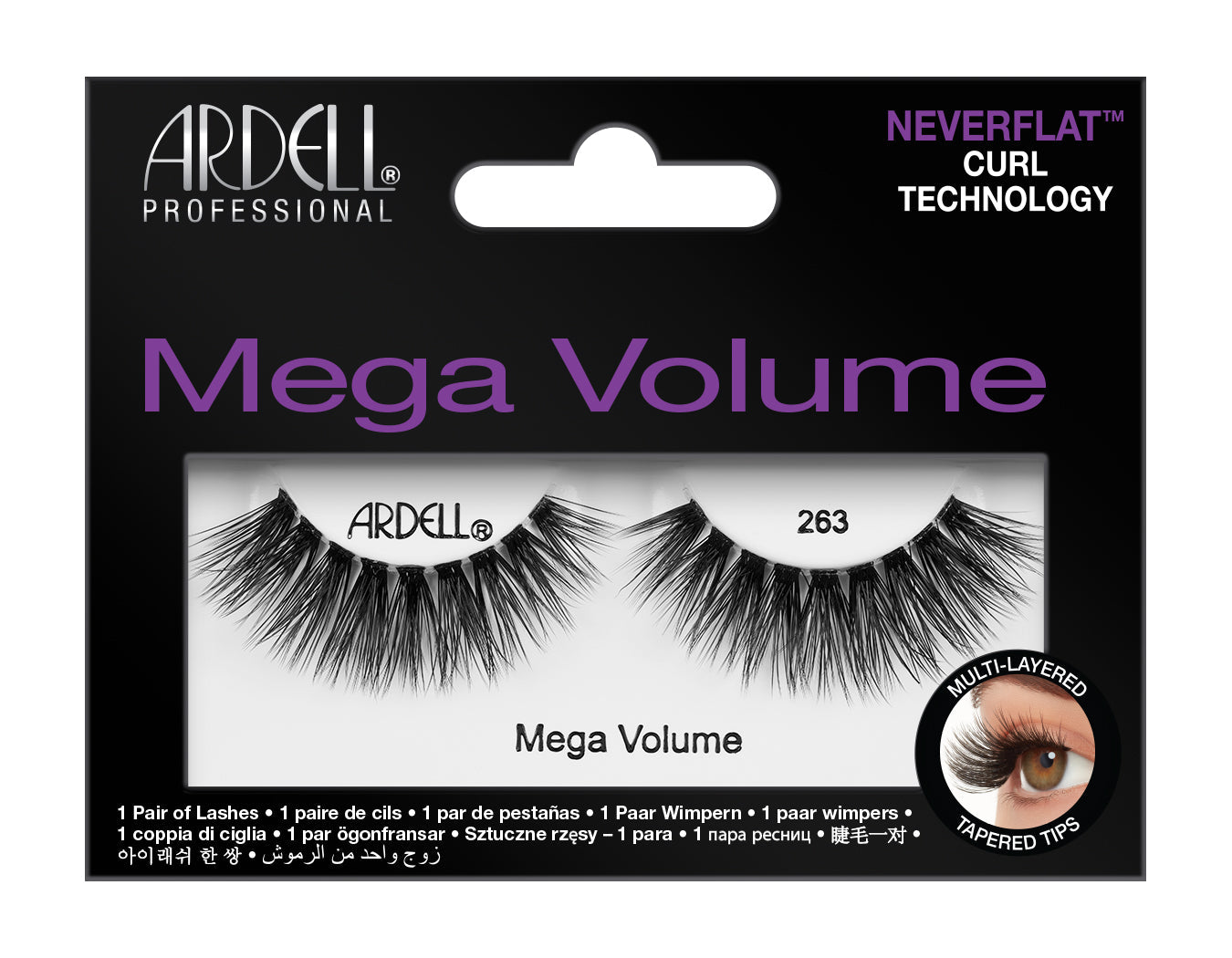 Front of Ardell Mega Volume 263 faux lash retail packaging 