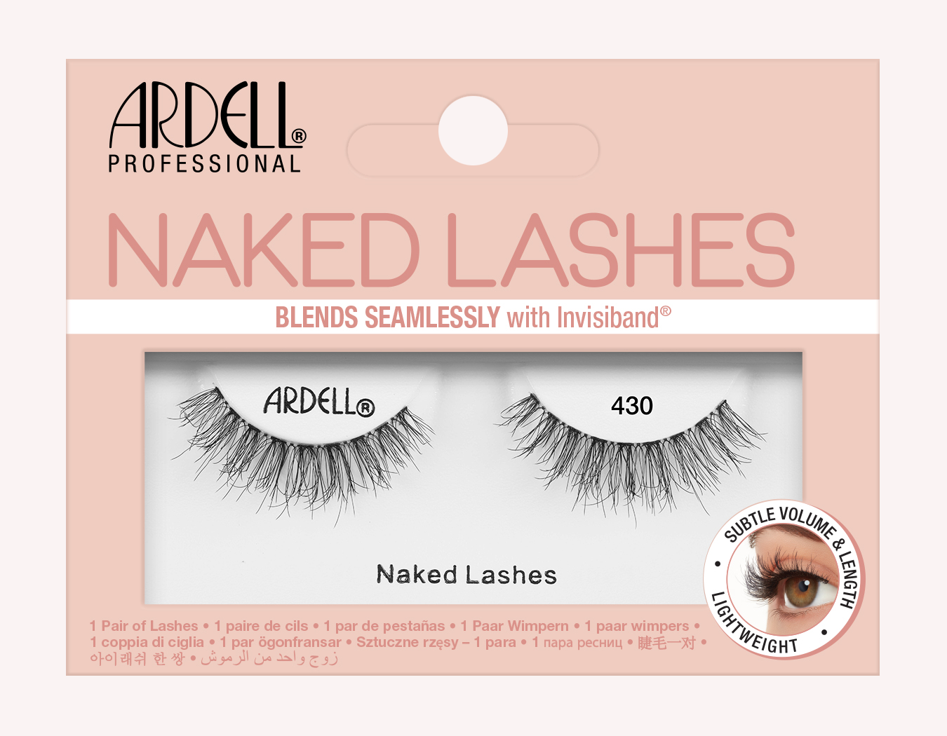 Ardell Naked Lashes 430 in retail packaging with printed product details and information