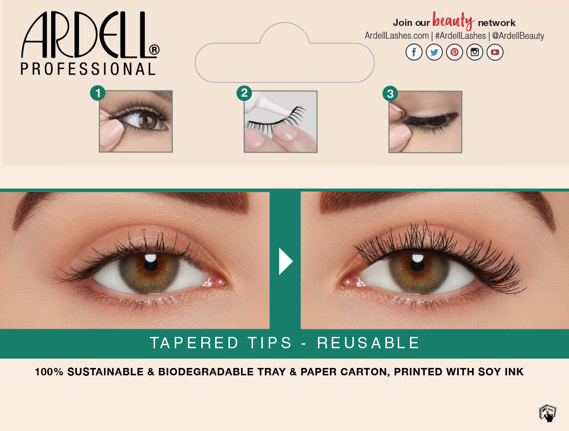 Back packaging details of Ardell&#39;s Ecolashes 453 with application and removal instructions pictures.