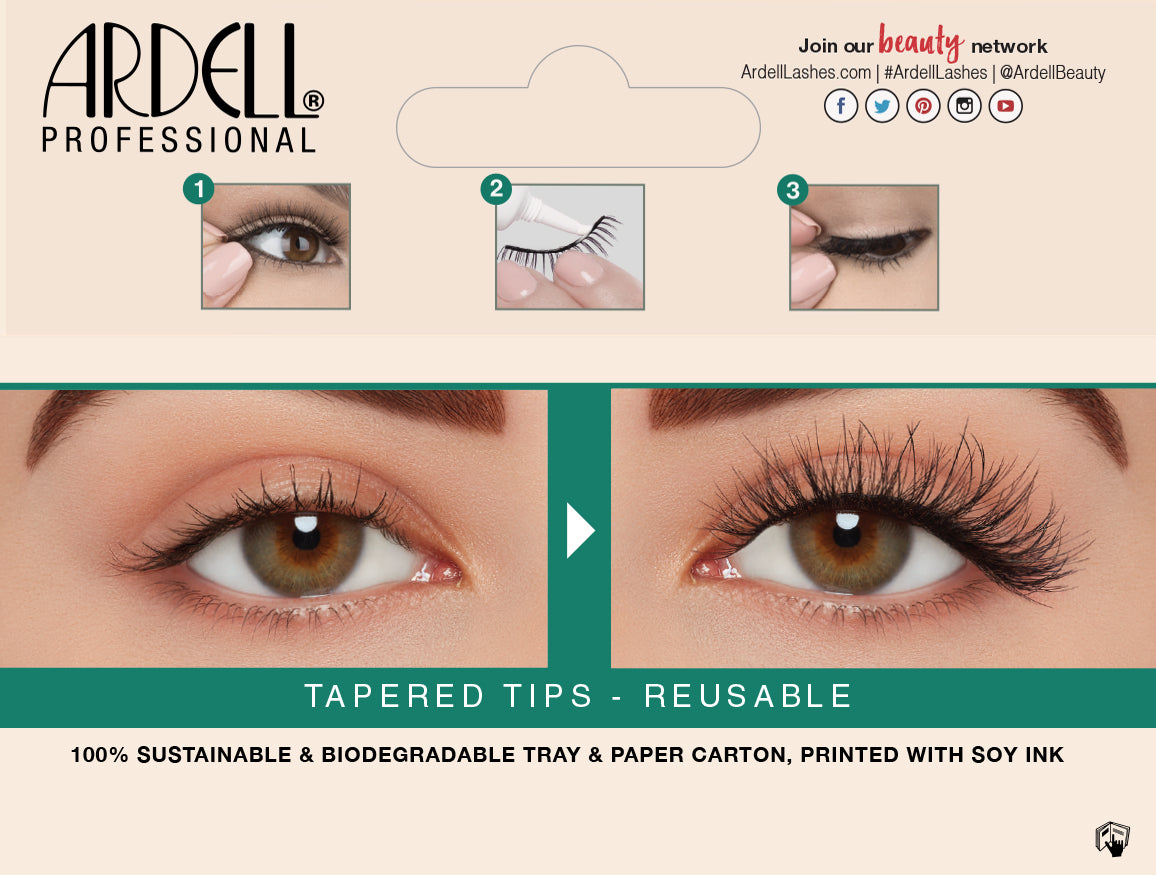 Back details of Ardell's Ecolashes 455 packaging with application & removal instructions  & its inclusions