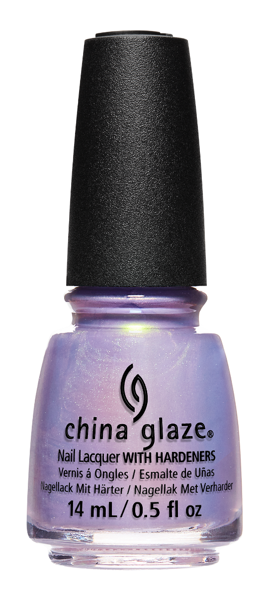 Front view of China Glaze Nail Lacquer, Lavender Haze with China Glaze black cap.

