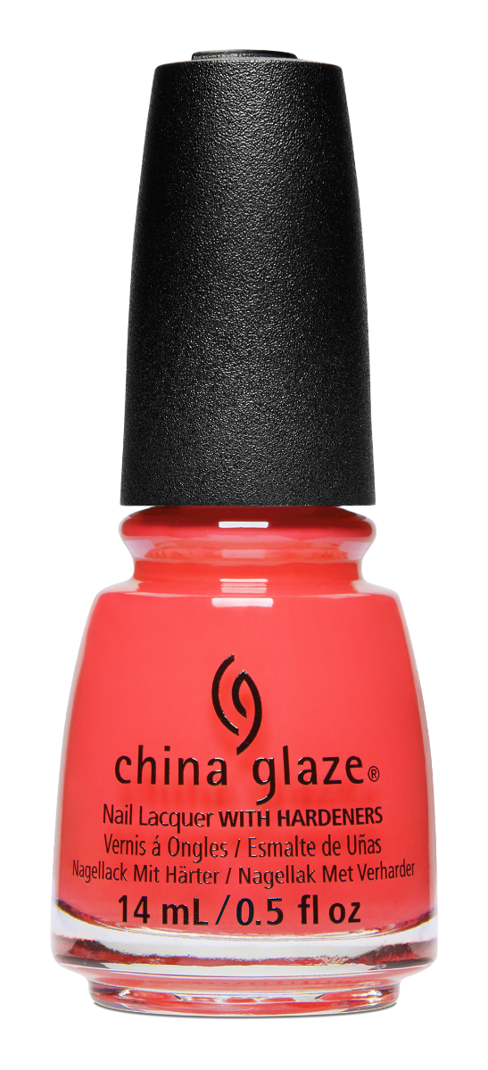 China Glaze Thistle Do Nicely bright coral red nail polish. Vibrant, long-wearing formula with nail-strengthening hardeners.