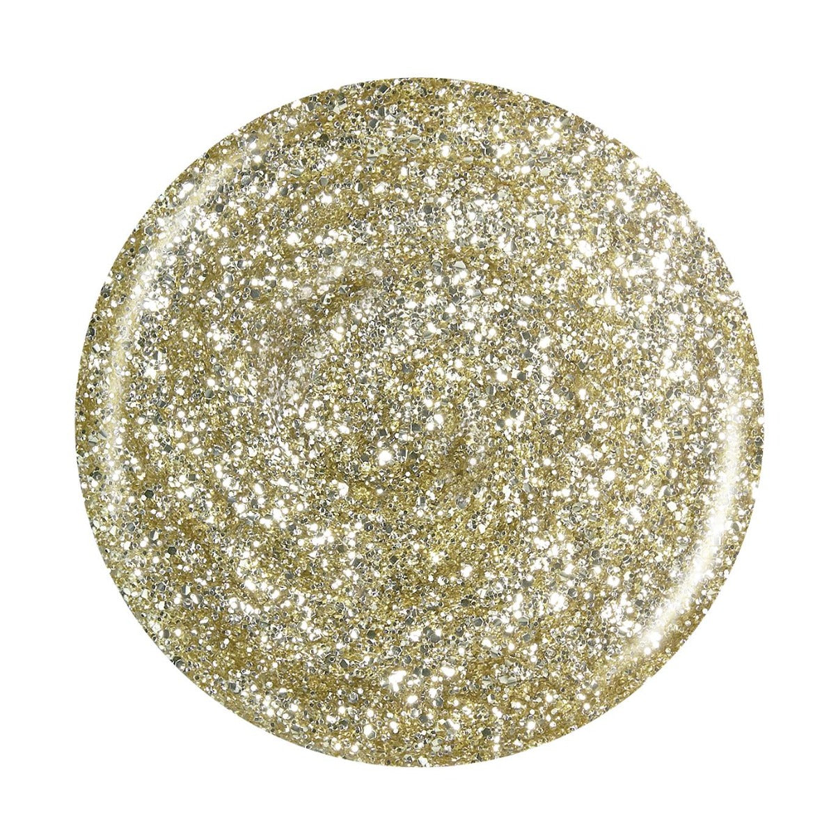 Sample color swatch of China Glaze featuring its golden glitters texture