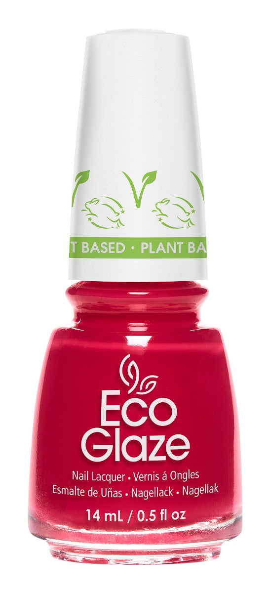 Eco Glaze Mountain Flower red nail polish, a plant-based formula offering a bold and glossy red color that makes a statement.