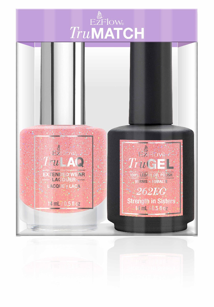 EzFlow TruMatch Color Duos Strength In Sisters pack including 1 Extended Wear Lacquer & 100% LED/UV Gel Polish