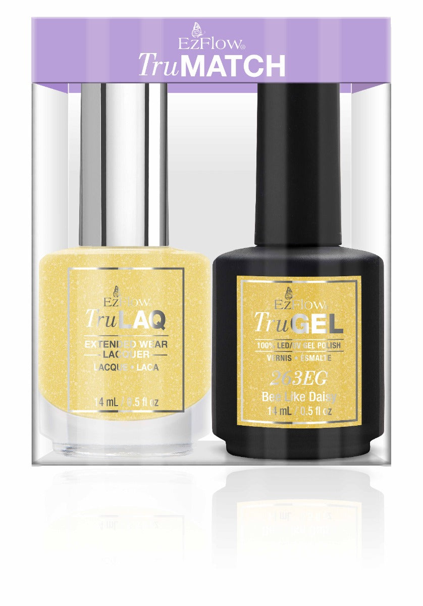 EzFlow TruMatch Bee Like Daisy yellow nail polish duo with lacquer and gel.